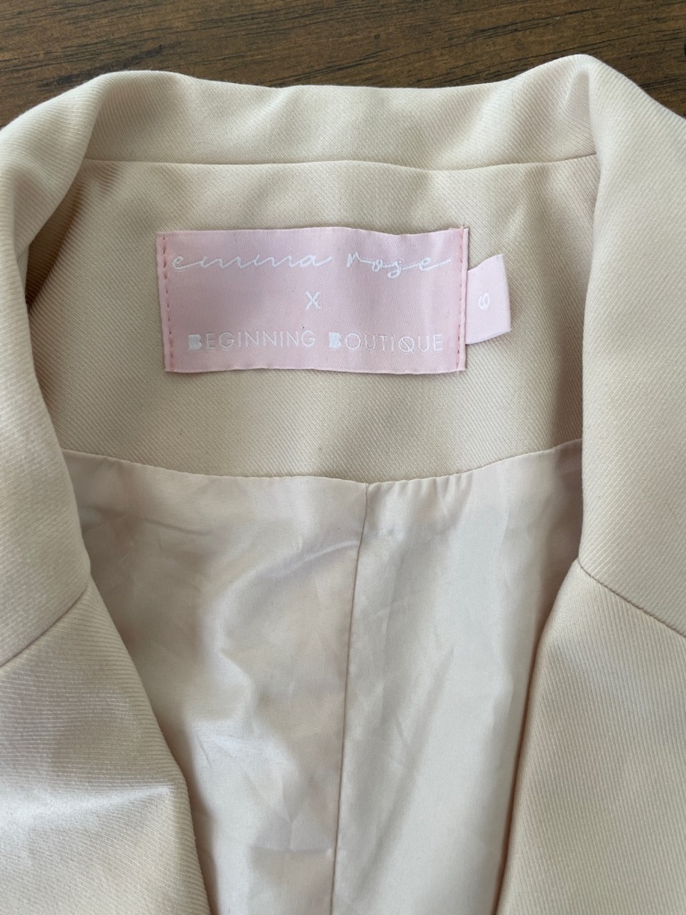 Beginning Boutique x Emma Rose Cream Tailored Blazer with back cut out - Picture 3 of 7